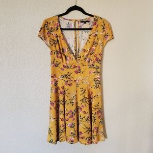 Zaful Mustard Yellow Floral Open Back Sundress